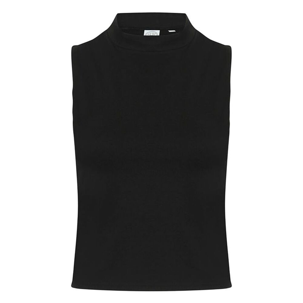 Skinni Fit Womens/Ladies High Neck Crop Vest Top / Black
